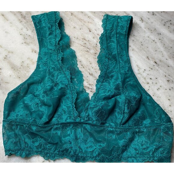 Free People Intimately Lace Galloon Bralette Bra Jungle Green Deep V Neck XS - Picture 1 of 3
